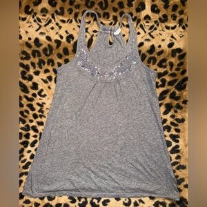 Gray Sequin Embellished Women's Racerback Top